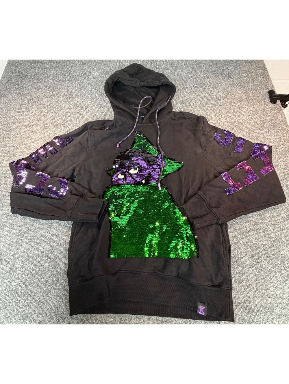 Rare deKryptic Sesame Street Black Pullover Hoodie Sequin Graphic Print Large